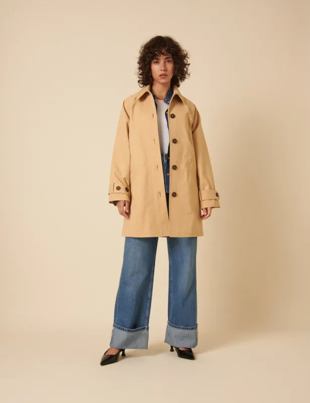 Camel Single Breasted Cropped Trench Coat sold by Nobody's Child