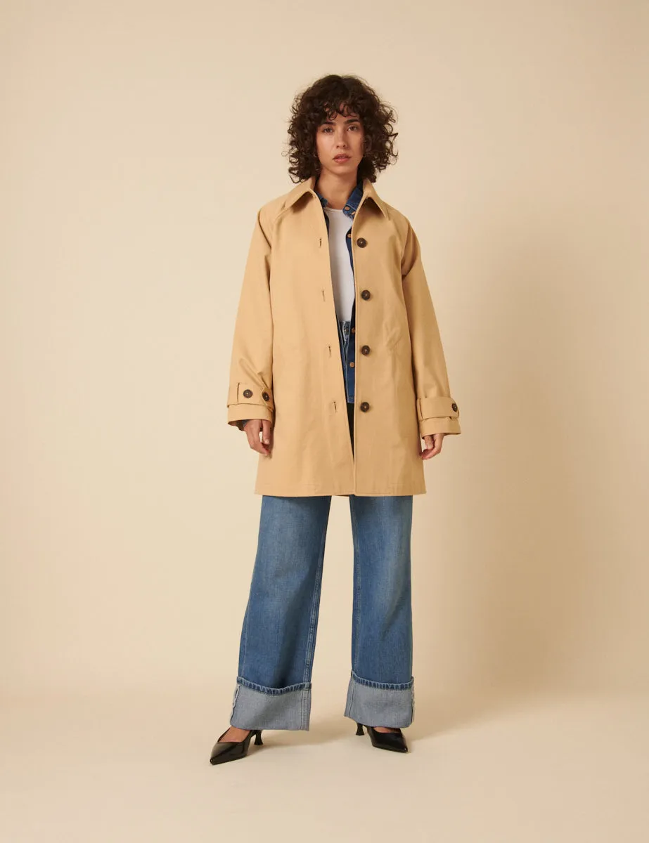 Camel Single Breasted Cropped Trench Coat sold by Nobody's Child