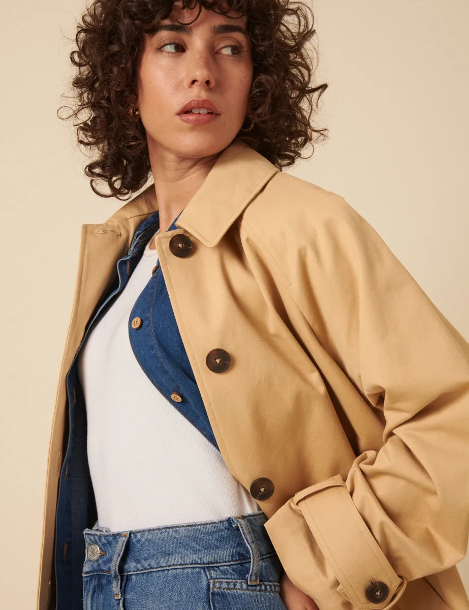 Camel Single Breasted Cropped Trench Coat sold by Nobody's Child product image thumbnail 3