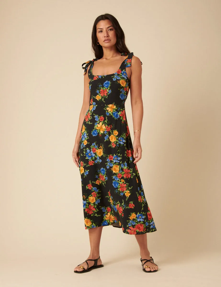 Black Floral Adrian Midi Dress sold by Nobody's Child