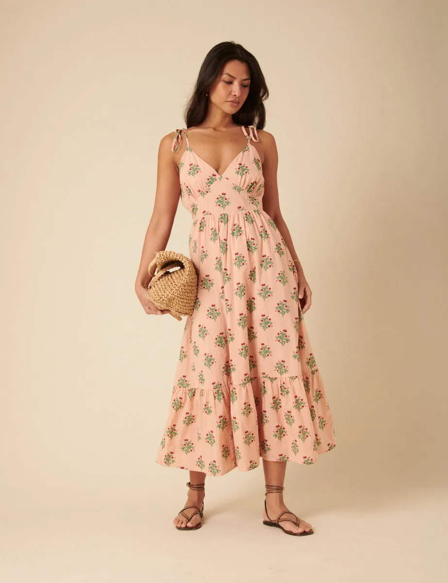 Pink Floral Printed Bellerose Midi Dress sold by Nobody's Child product image thumbnail 5