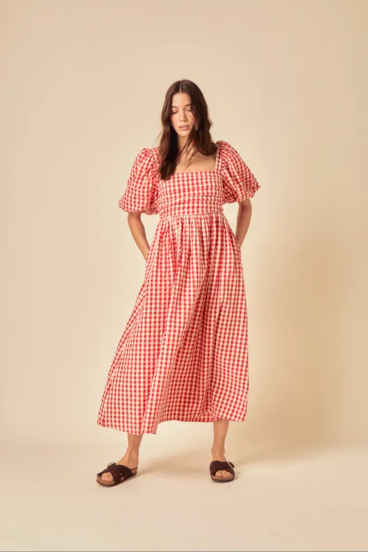 Red Gingham Nova Midi Dress sold by Nobody's Child