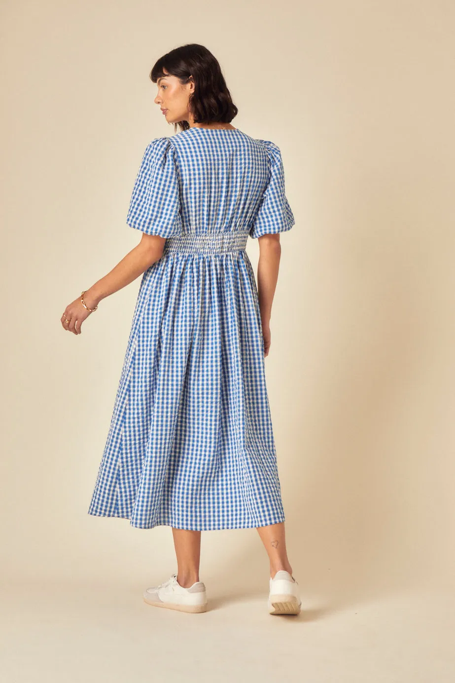 Blue Gingham Tie Front Scarla Midi Dress sold by Nobody's Child product image thumbnail 4
