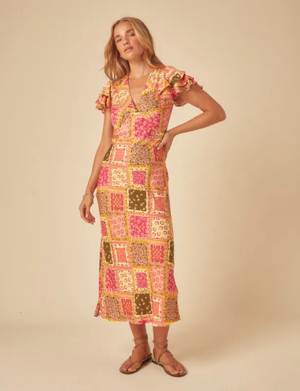Yellow Patchwork Print Layla Midi Dress sold by Nobody's Child