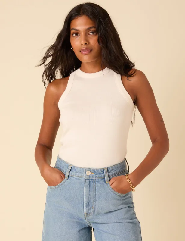 Cream Ribbed Racer Vest sold by Nobody's Child