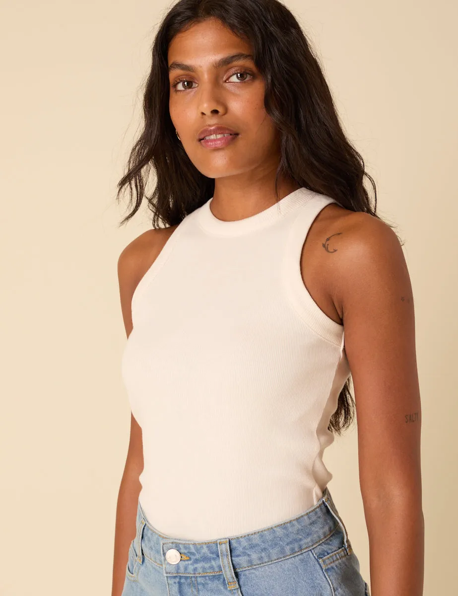 Cream Ribbed Racer Vest sold by Nobody's Child product image thumbnail 2