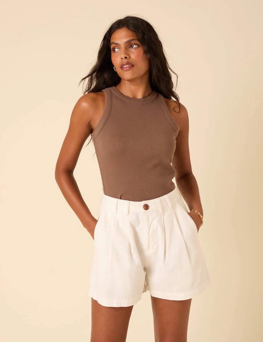 Brown Ribbed Racer Vest Top sold by Nobody's Child