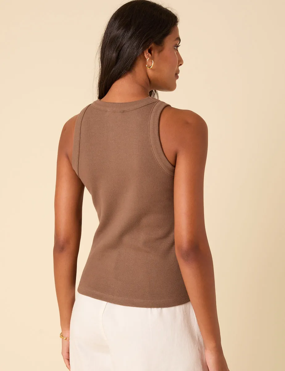 Brown Ribbed Racer Vest Top sold by Nobody's Child product image thumbnail 5