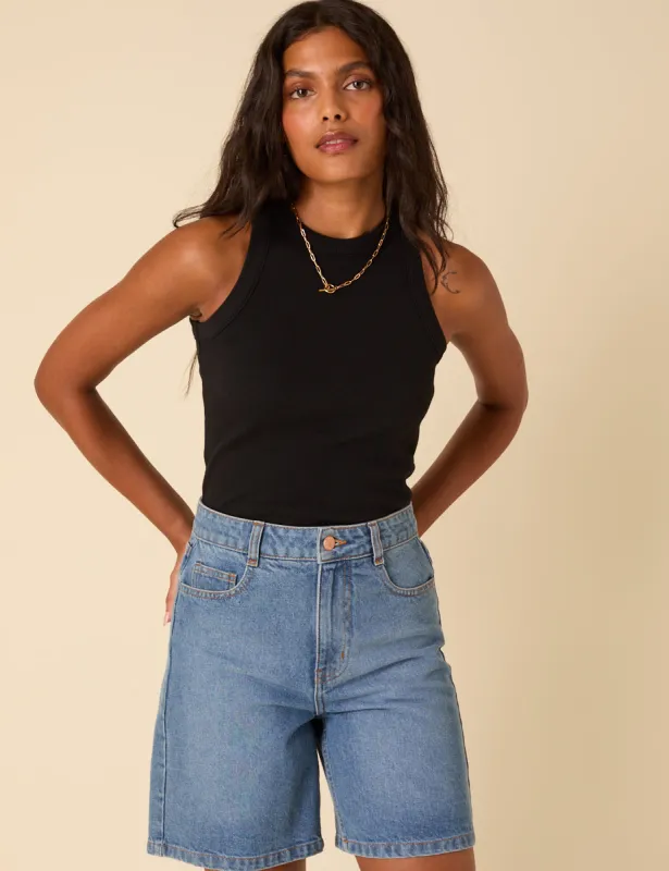 Black Ribbed Racer Vest sold by Nobody's Child