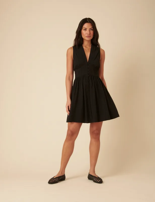 Black Linen-blend Sleeveless Starlight Mini Dress sold by Nobody's Child