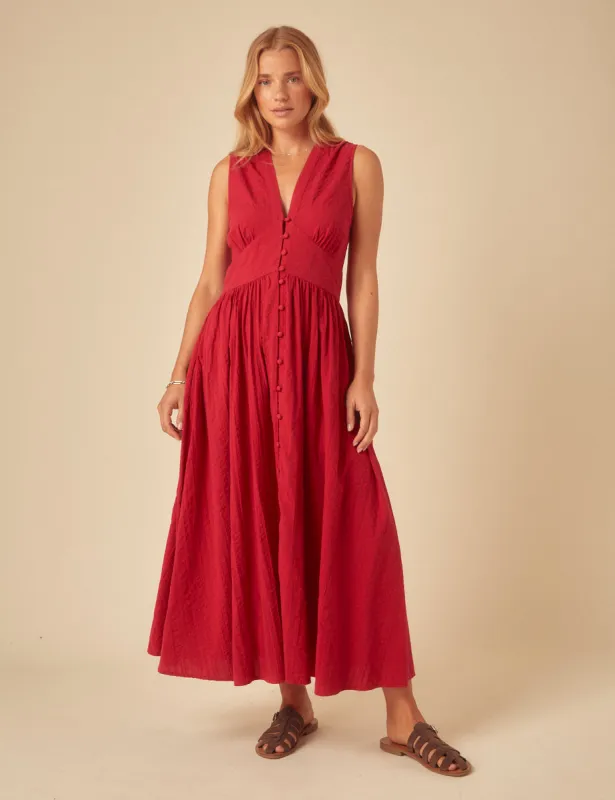 Red Sleeveless Starlight Midi Dress sold by Nobody's Child
