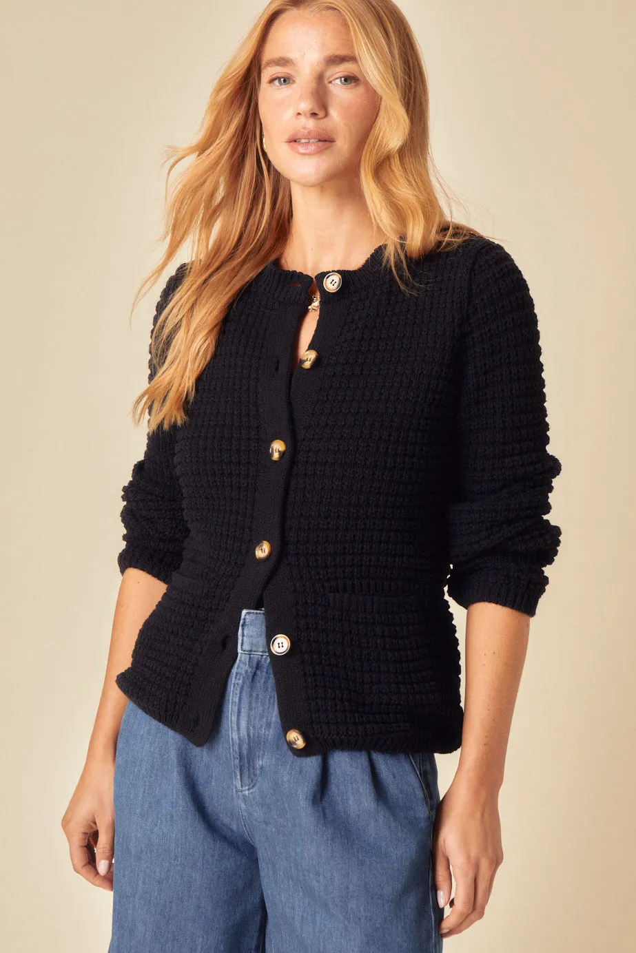 Navy Textured Knitted Cardigan sold by Nobody's Child product image thumbnail 3