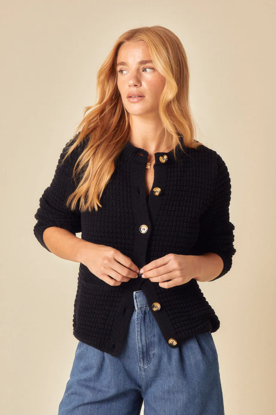 Navy Textured Knitted Cardigan sold by Nobody's Child