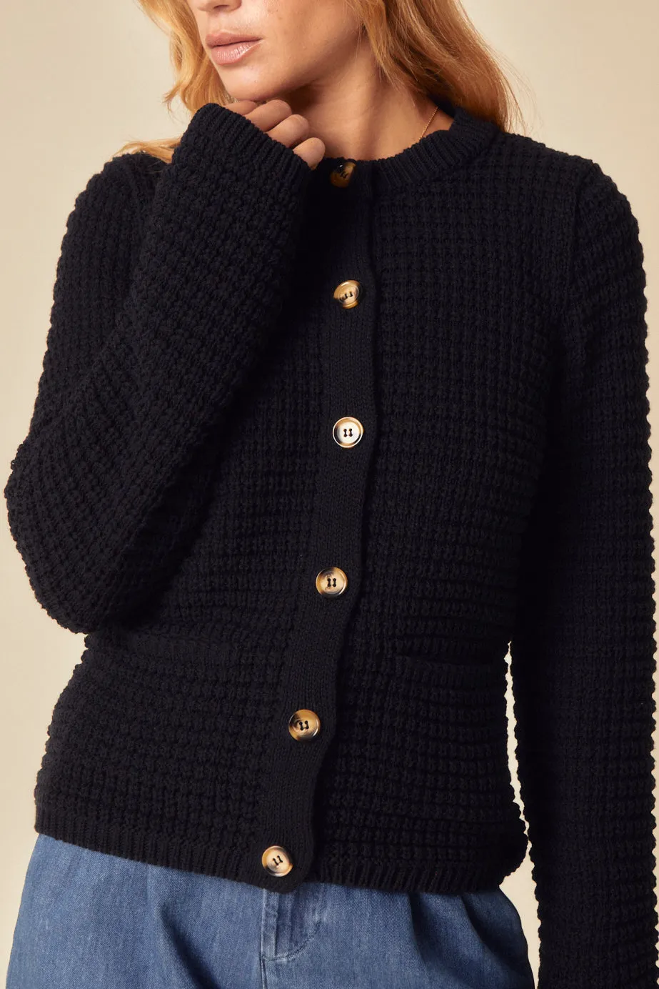 Navy Textured Knitted Cardigan sold by Nobody's Child product image thumbnail 2