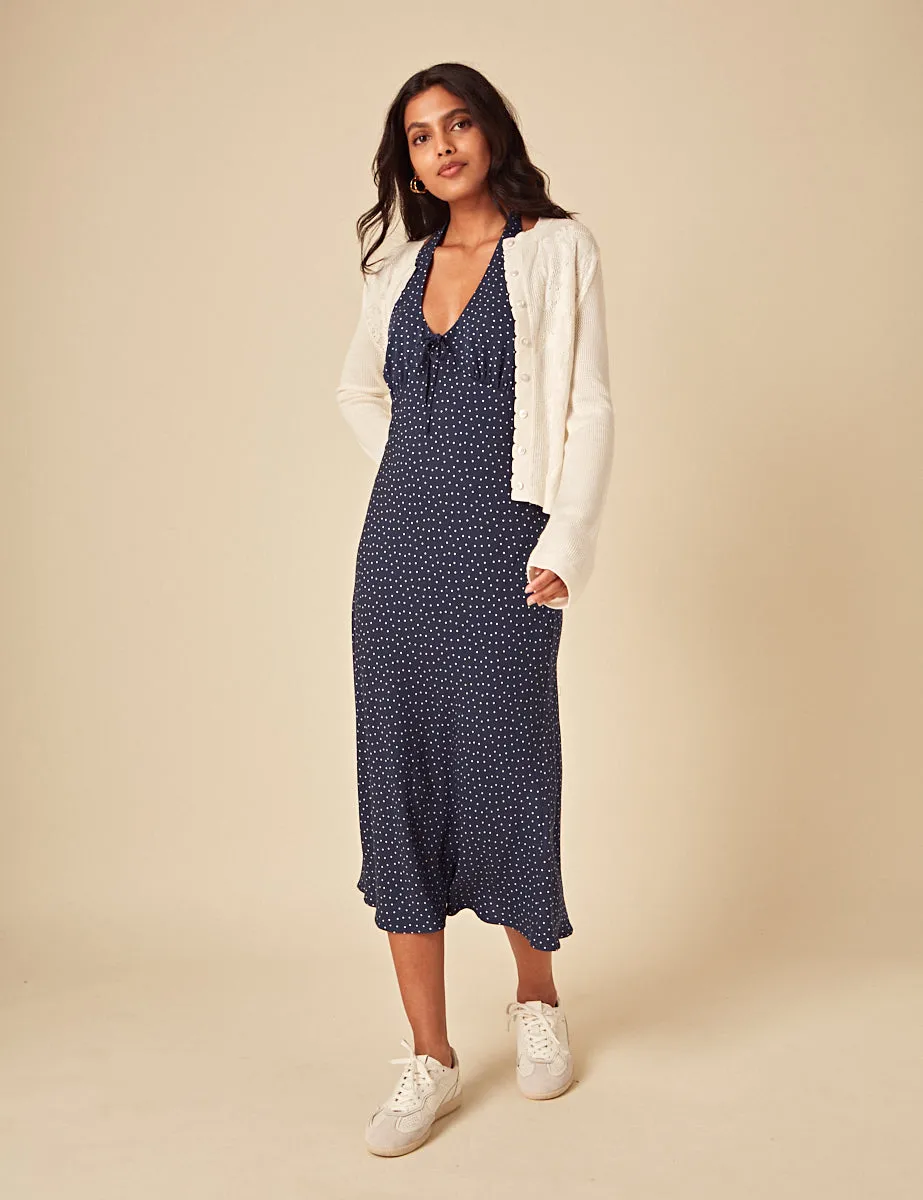 Navy Polka Dot Lyne Midi Dress sold by Nobody's Child product image thumbnail 5