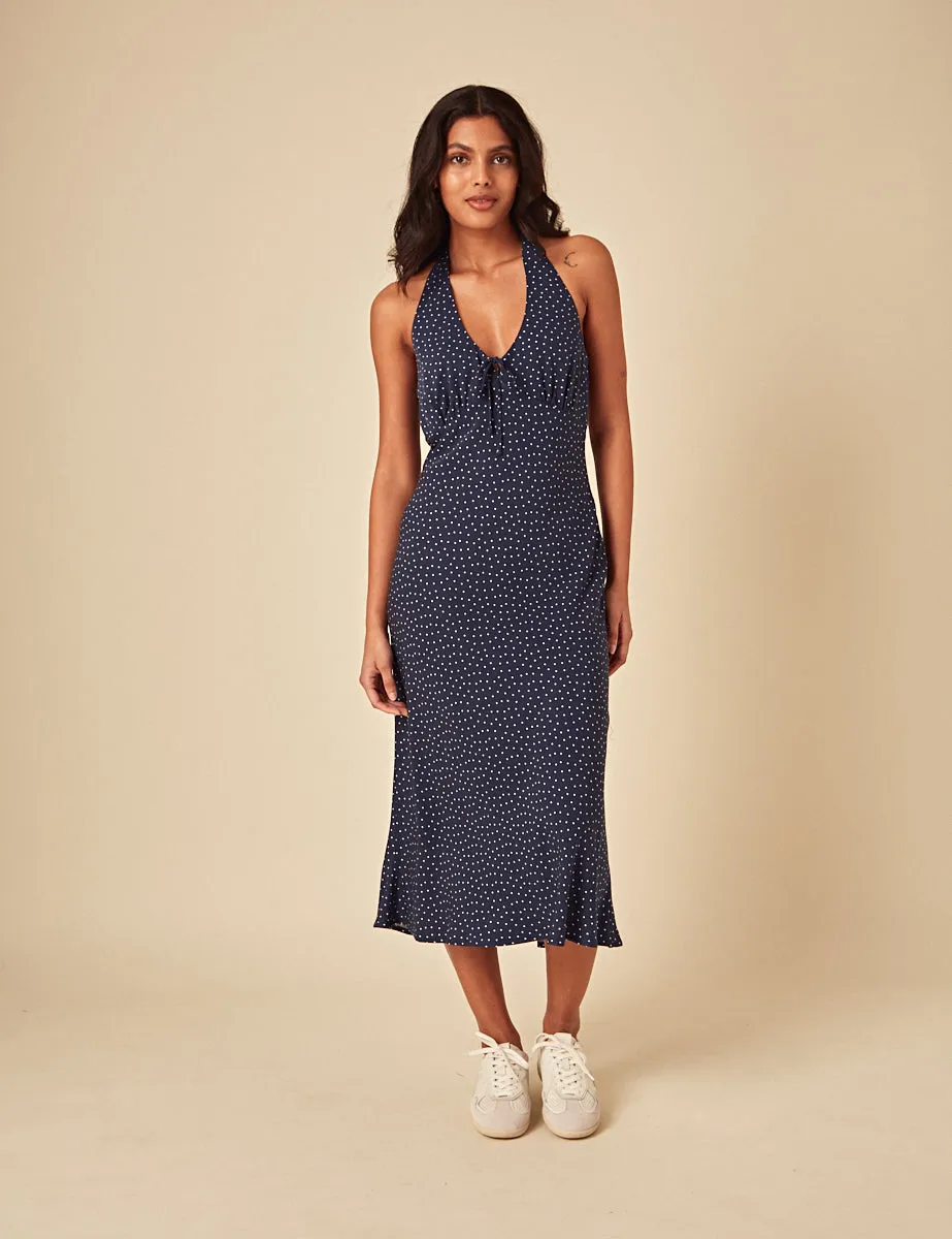 Navy Polka Dot Lyne Midi Dress sold by Nobody's Child