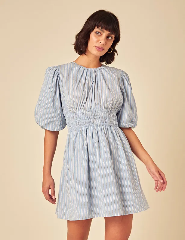 Blue Pintstripe Zelda Mini Dress sold by Nobody's Child