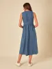Blue Denim Sleeveless Pinstripe Midi Dress sold by Nobody's Child