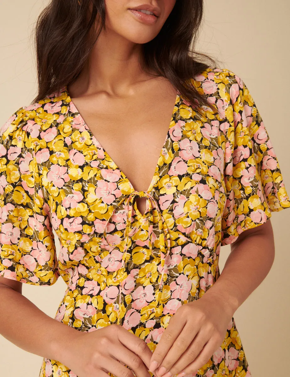 Yellow Floral Frill Sleeve Dalia Midi Dress sold by Nobody's Child product image thumbnail 4