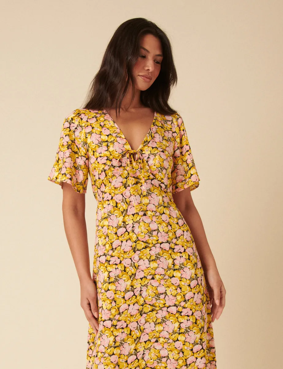 Yellow Floral Frill Sleeve Dalia Midi Dress sold by Nobody's Child product image thumbnail 3
