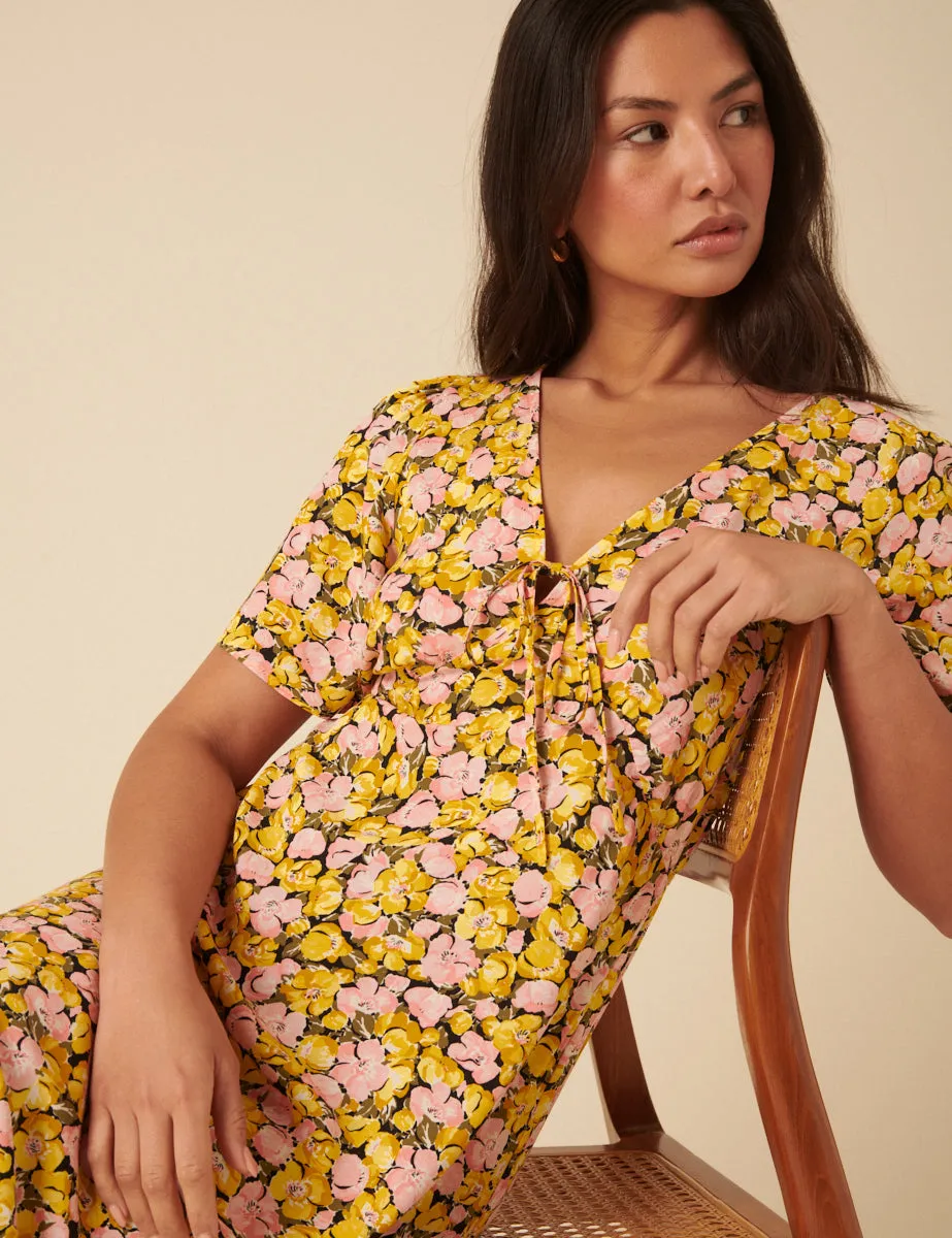 Yellow Floral Frill Sleeve Dalia Midi Dress sold by Nobody's Child product image thumbnail 2