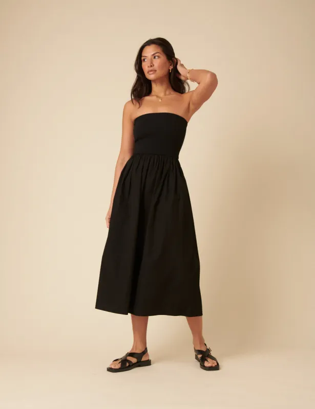 Black Bandeau Drop Waist Midi Dress sold by Nobody's Child