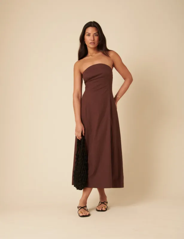 Brown Bandeau Gayle Midi Dress sold by Nobody's Child