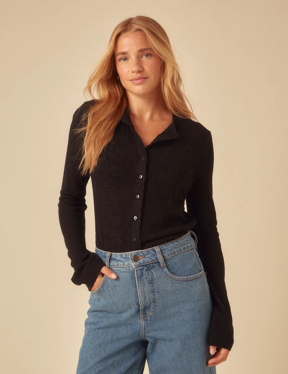 Black Pointelle Knitted Cardigan sold by Nobody's Child