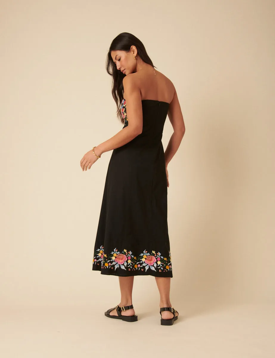 Black Floral Embroidered Bandeau Alpha Midi Dress sold by Nobody's Child product image thumbnail 5