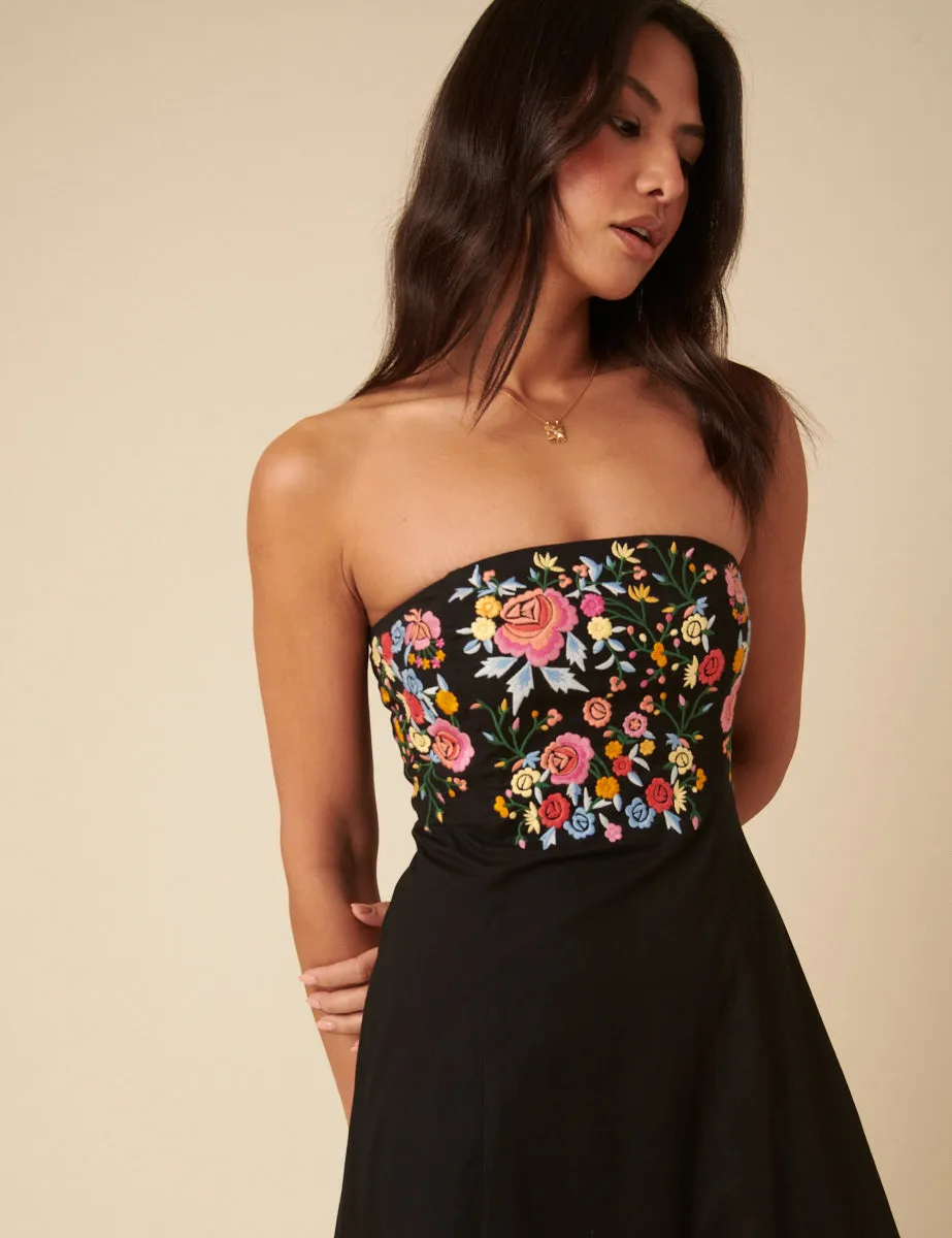 Black Floral Embroidered Bandeau Alpha Midi Dress sold by Nobody's Child product image thumbnail 4