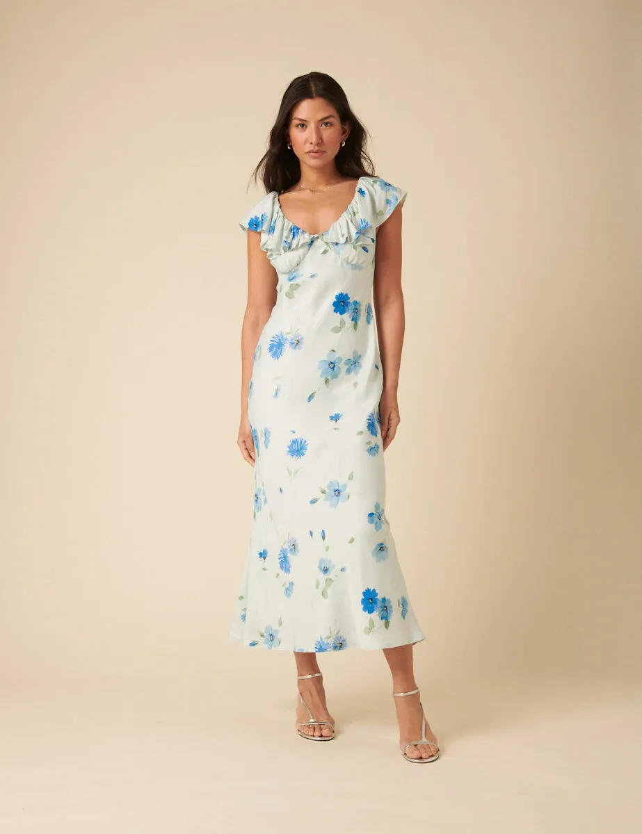 Blue Watercolour Floral Abelia Midi Dress sold by Nobody's Child