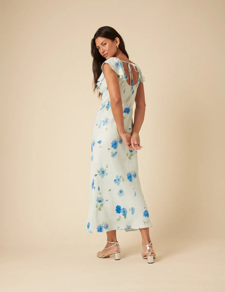 Blue Watercolour Floral Abelia Midi Dress sold by Nobody's Child product image thumbnail 5