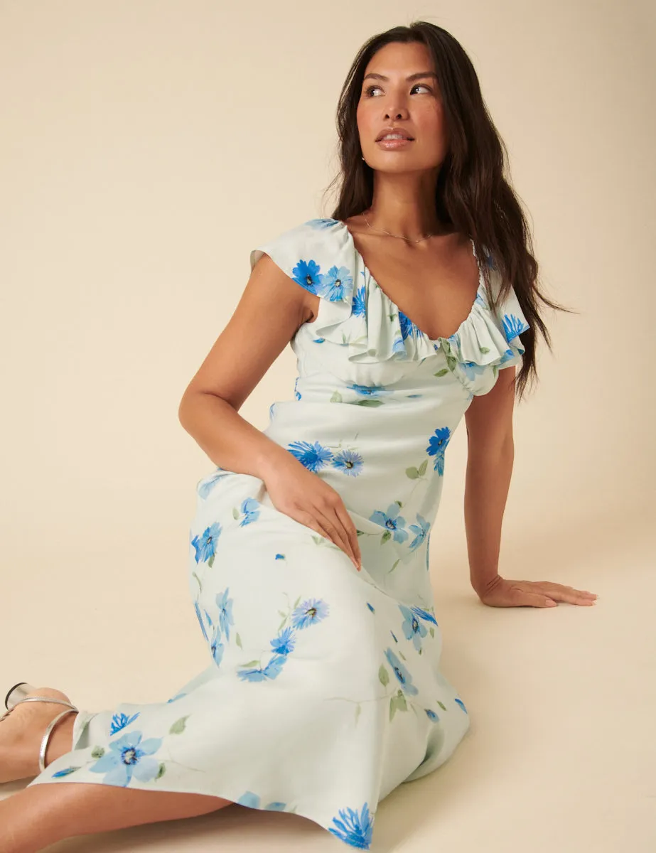 Blue Watercolour Floral Abelia Midi Dress sold by Nobody's Child product image thumbnail 2
