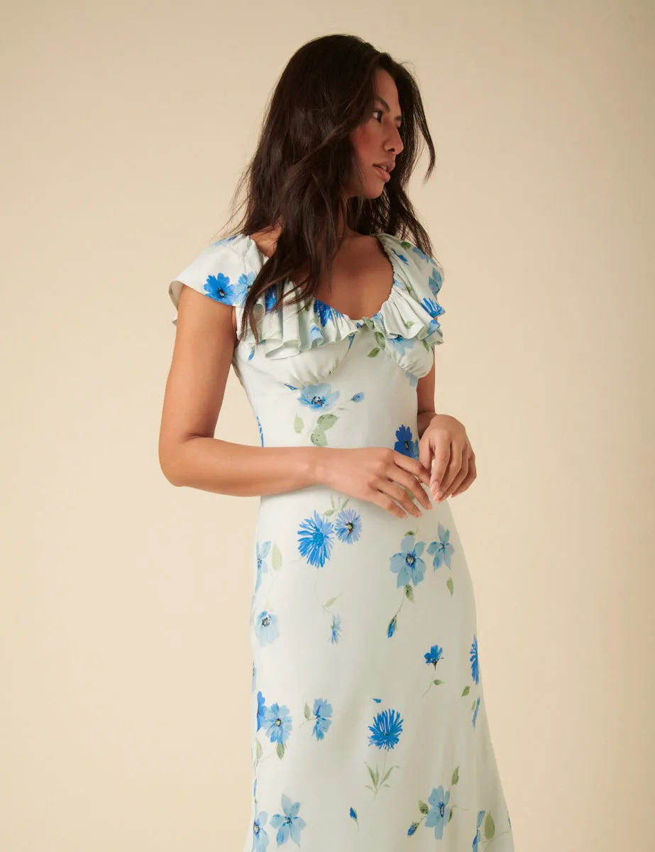 Blue Watercolour Floral Abelia Midi Dress sold by Nobody's Child product image thumbnail 4