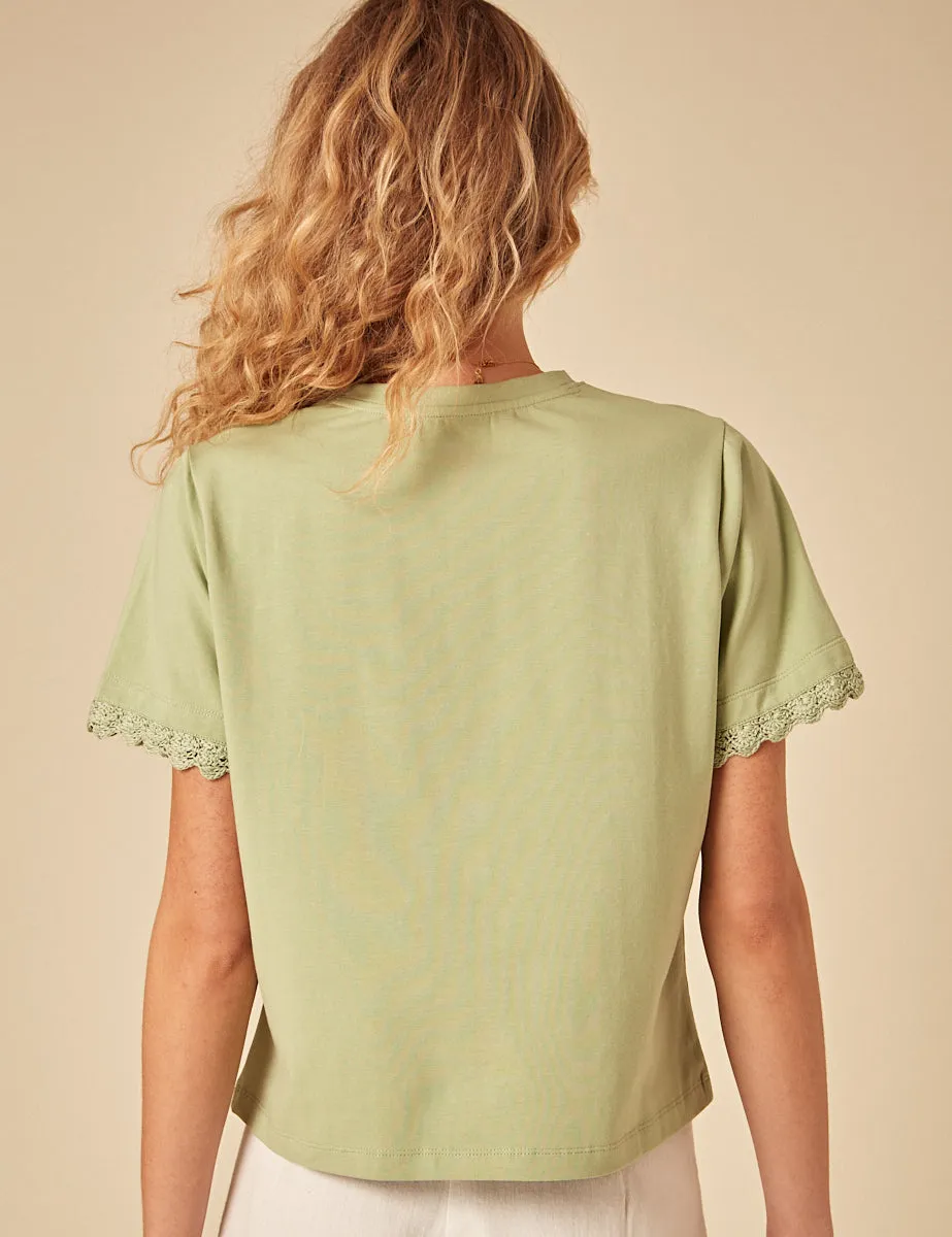 Green Crochet Trim T-Shirt sold by Nobody's Child product image thumbnail 4