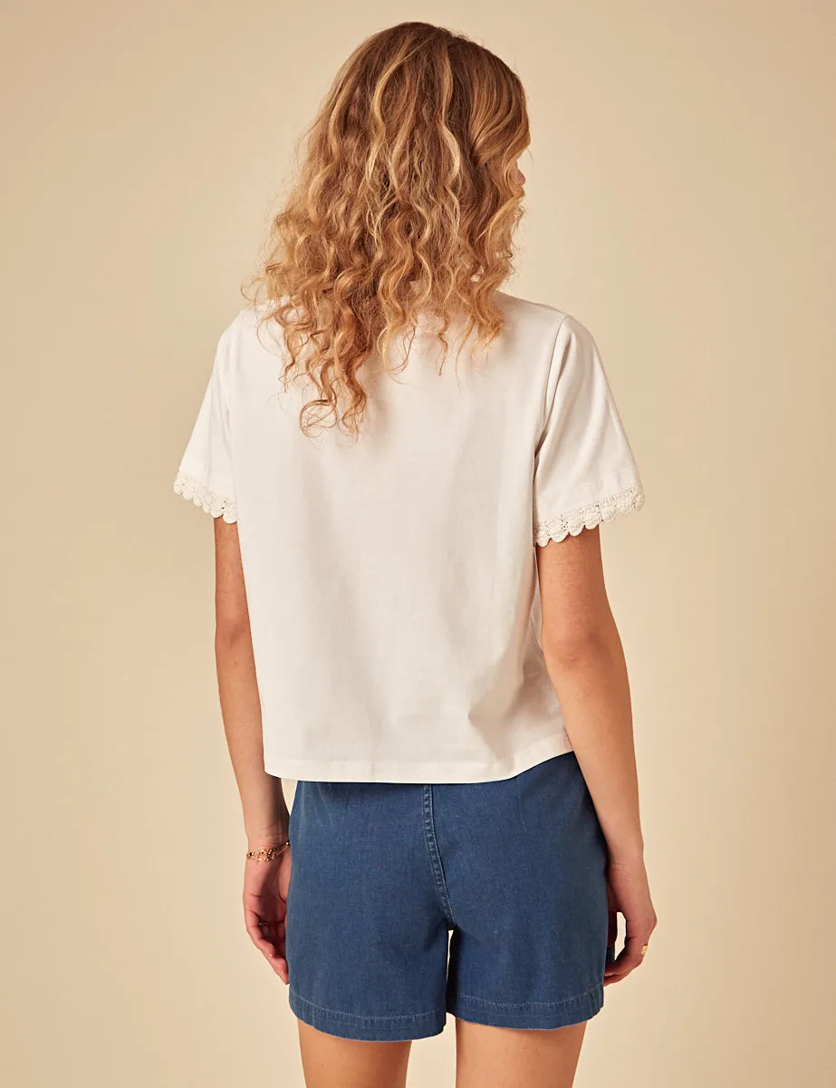 White Crochet Trim T-Shirt sold by Nobody's Child product image thumbnail 4