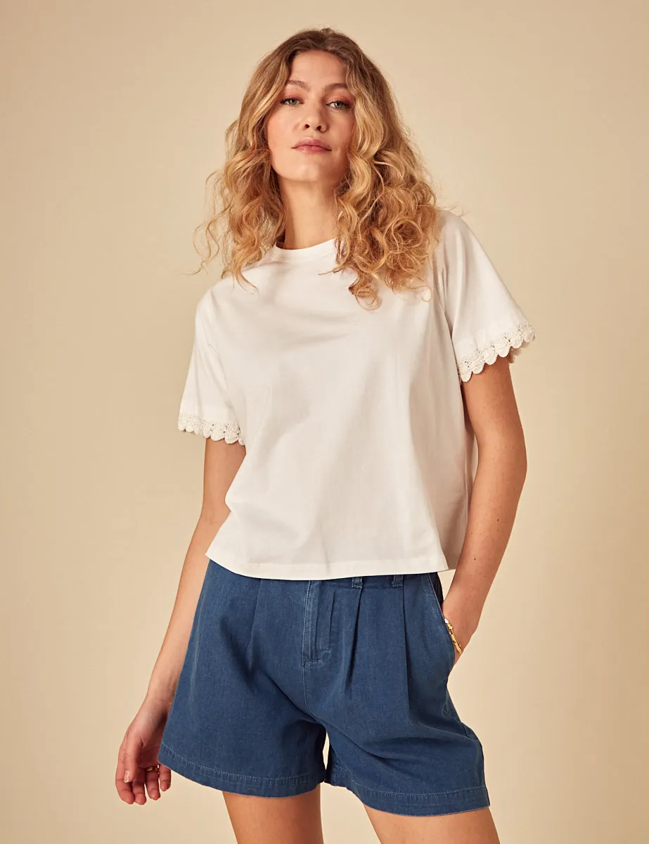 White Crochet Trim T-Shirt sold by Nobody's Child product image thumbnail 3