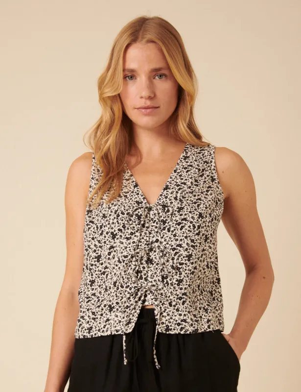 Black Floral Tie Front Tessa Top sold by Nobody's Child