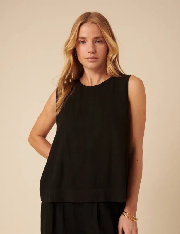 Black Linen-Blend Swing Top made by Nobody's Child