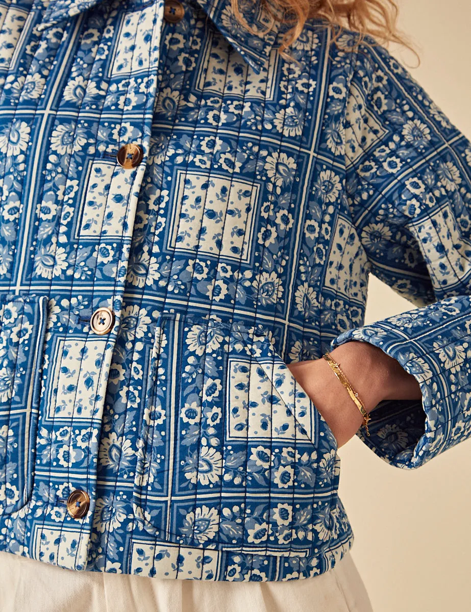 Blue Floral Print Quilted Jacket sold by Nobody's Child product image thumbnail 4