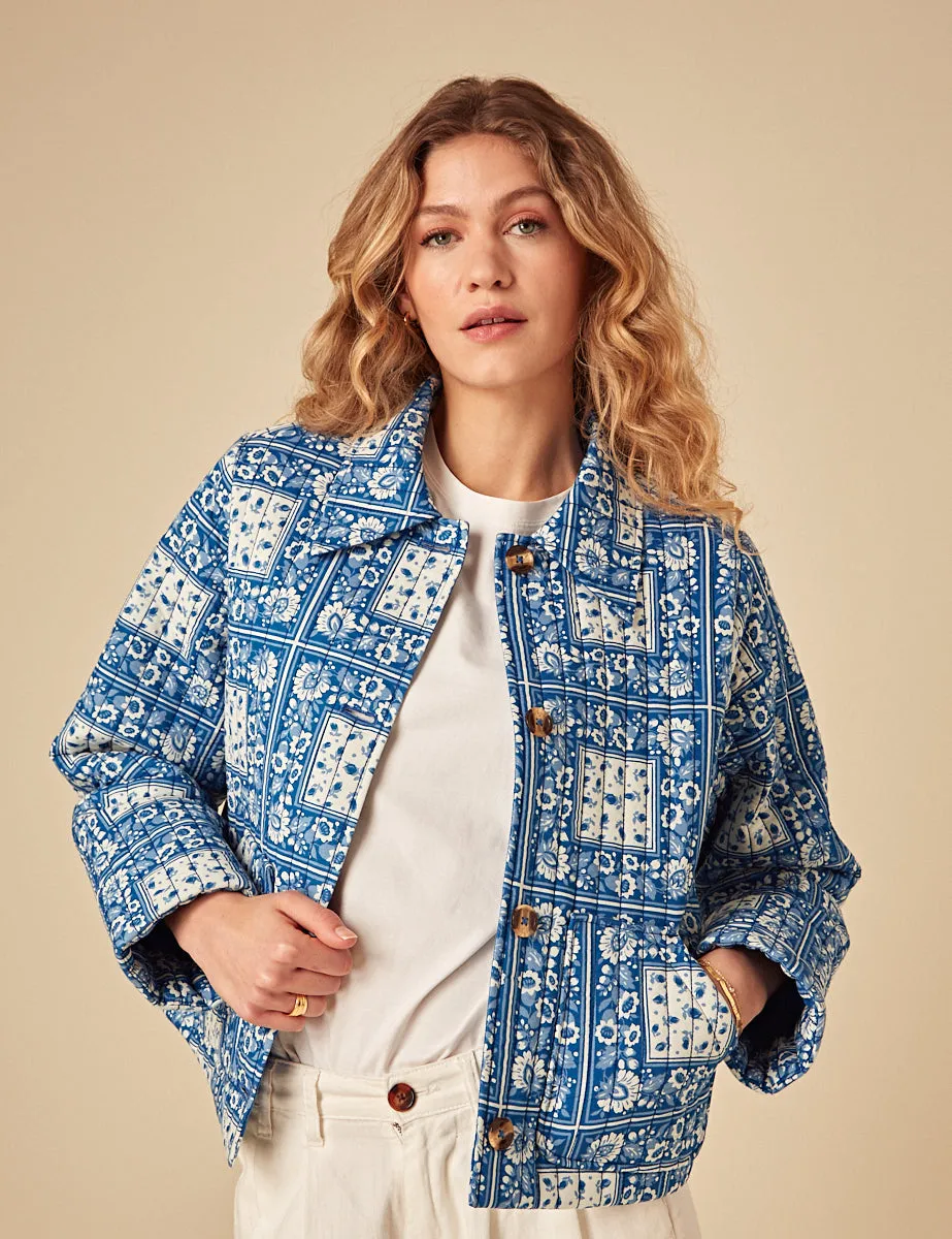 Blue Floral Print Quilted Jacket sold by Nobody's Child