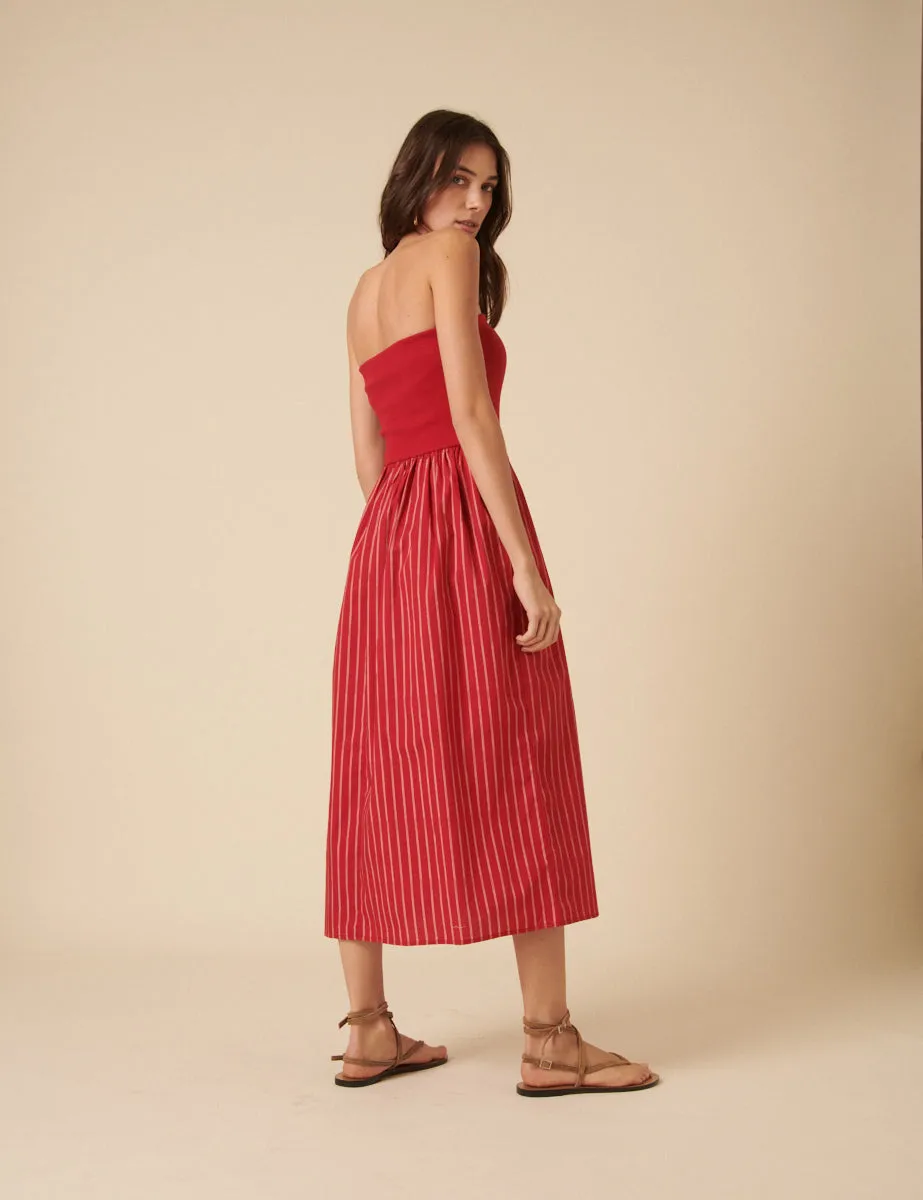 Red Bandeau Pinstripe Midi Dress sold by Nobody's Child product image thumbnail 4