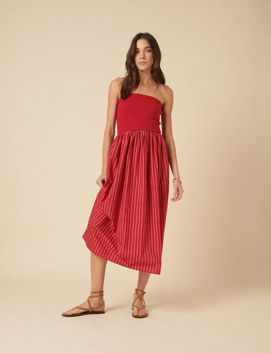 Red Bandeau Pinstripe Midi Dress sold by Nobody's Child product image thumbnail 3