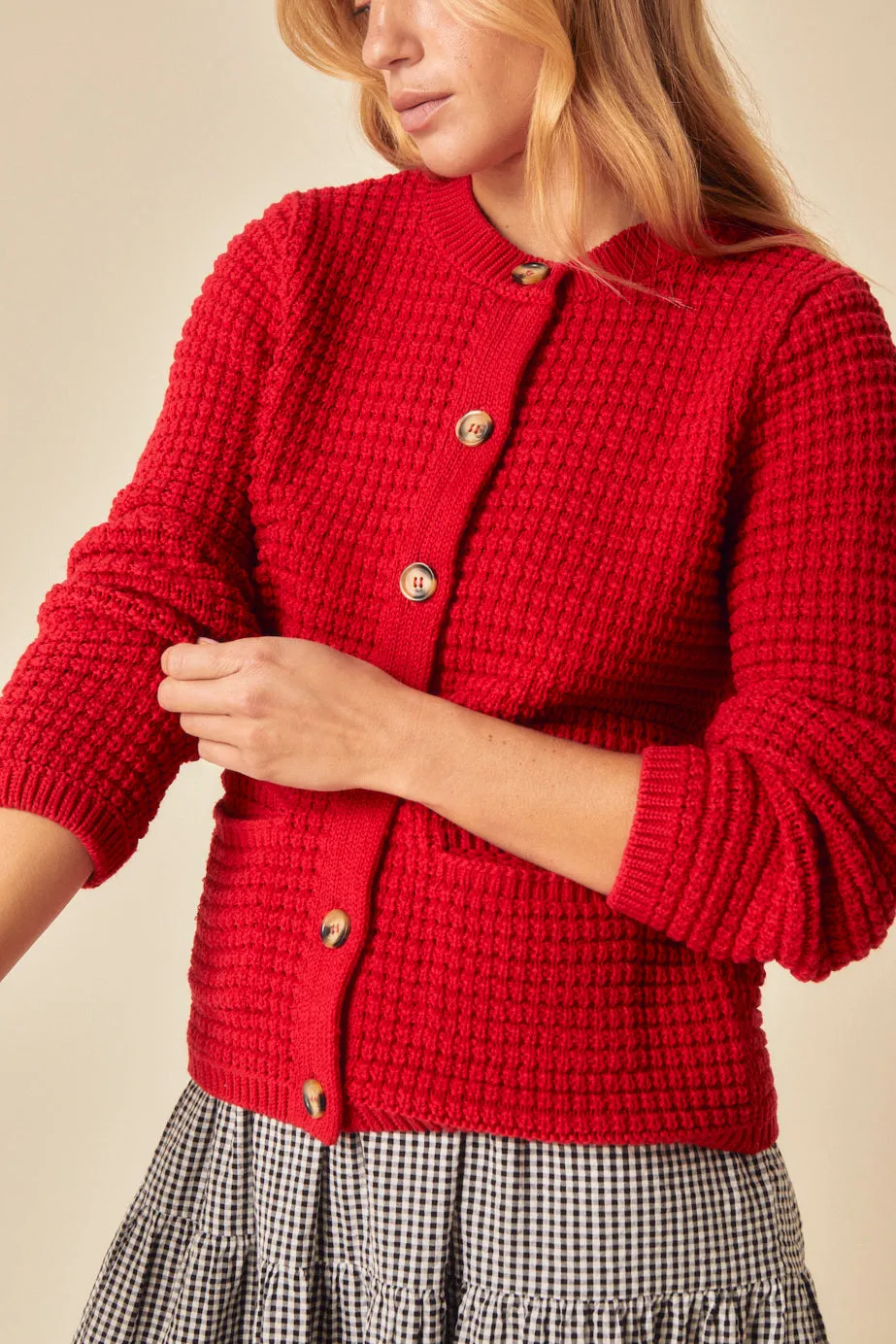 Red Textured Knitted Cardigan sold by Nobody's Child product image thumbnail 2