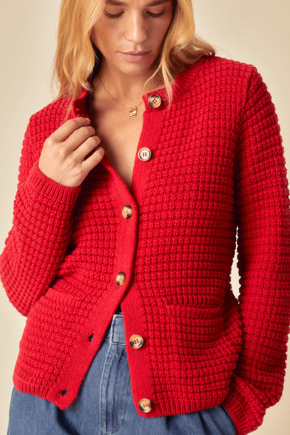 Red Textured Knitted Cardigan sold by Nobody's Child product image thumbnail 4