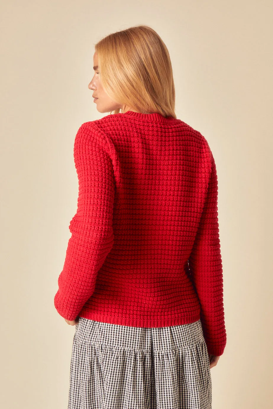 Red Textured Knitted Cardigan sold by Nobody's Child product image thumbnail 5
