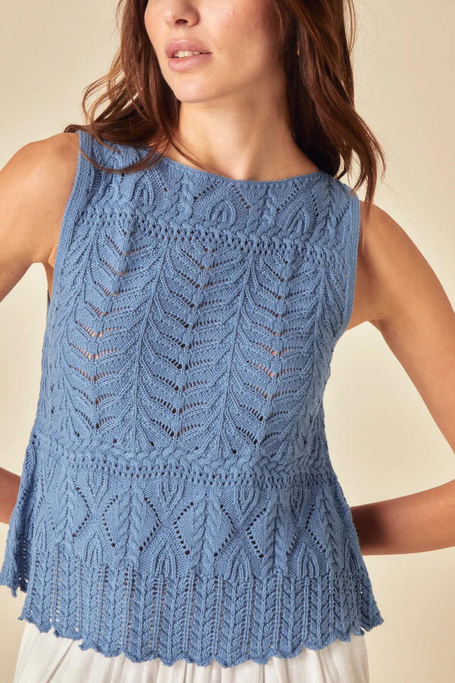 Blue Mock Crochet Swing Vest sold by Nobody's Child