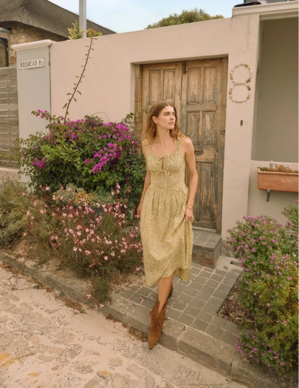 Yellow Ditsy Floral Flick Midi Dress sold by Nobody's Child