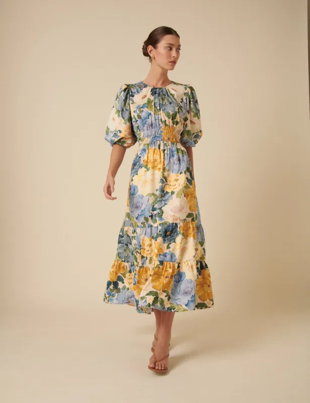 Floral Puff Sleeve Tiered Zelda Midi Dress sold by Nobody's Child