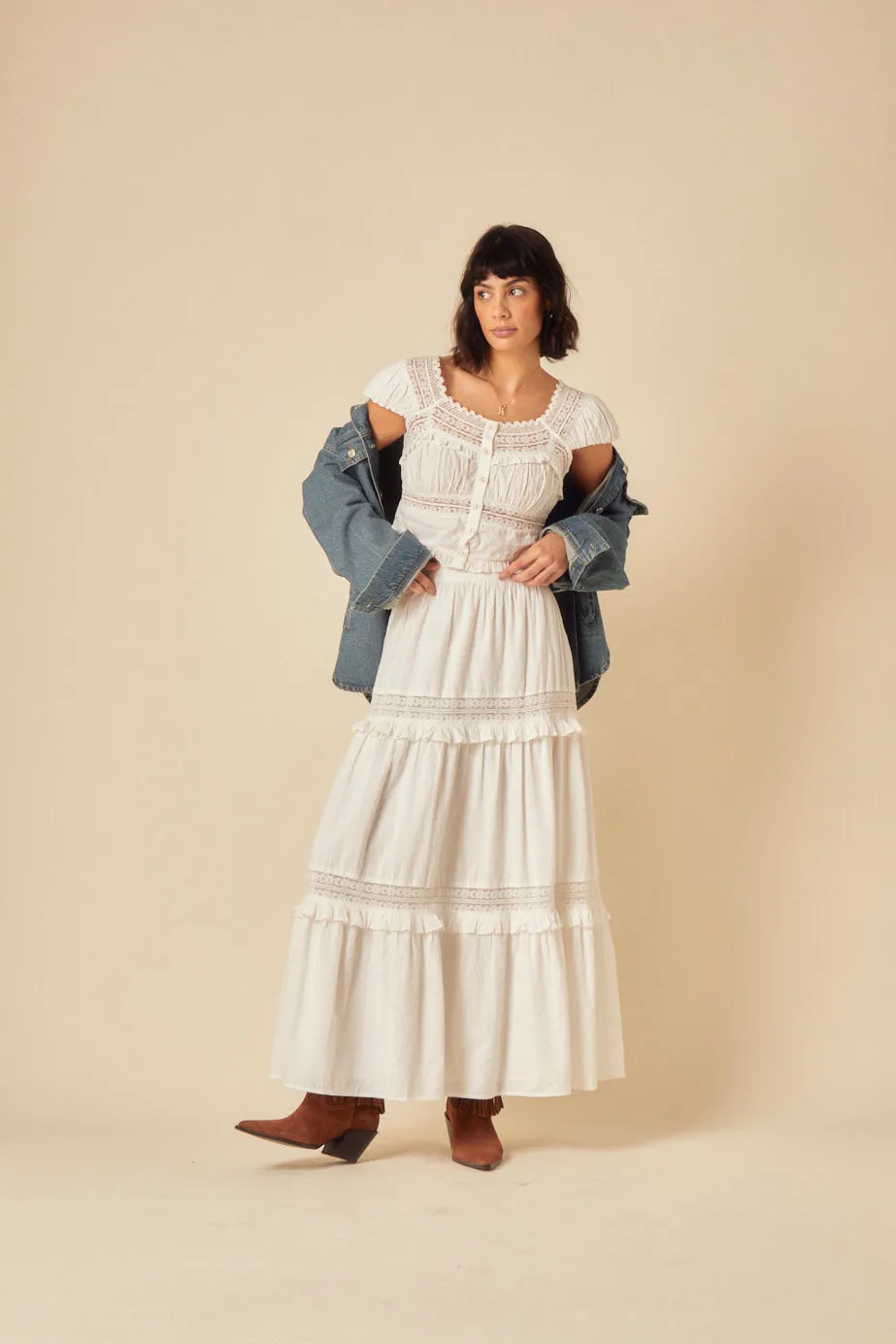 White Tiered Lace Detail Skirt sold by Nobody's Child product image thumbnail 2